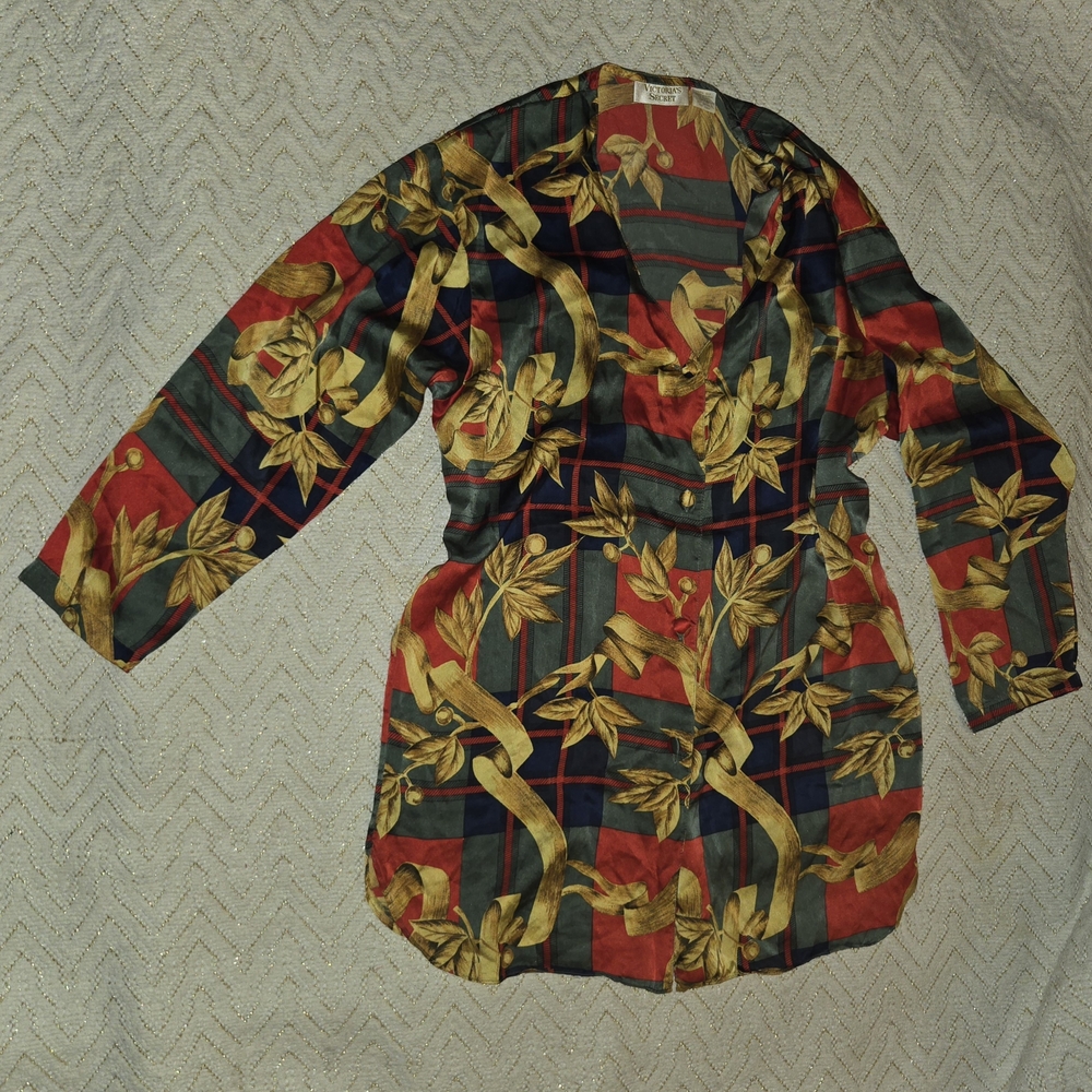 Victoria's Secret Red and Green Silk Blouse